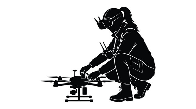 Person operating drone with VR headset