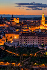 Fototapeta premium Spain. Toledo with Alcazar castle at sunset, Castilla-La Mancha. Summer tourism and travel