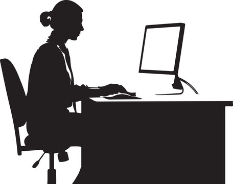 Businesswoman silhouette, office worker icon, computer user, professional vector