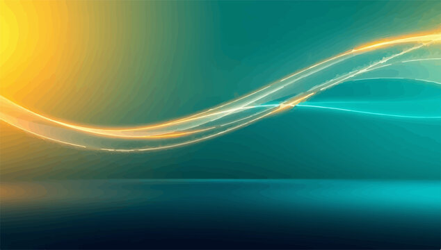 Abstract golden light curve flowing from a bright corner on teal with abstract background technology artistic creative gradient minimalist wallpaper innovation communication atmosphere