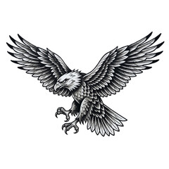 Obraz premium Bald Eagle Flying with Wings Spread in Dynamic Black and White Illustration