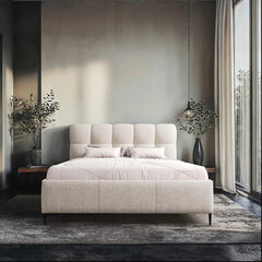 Modern luxury bedroom interior in minimal scandinavian style, 3d render © yulia