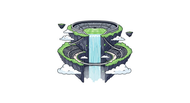 Futuristic Circular Structure with Waterfall Design.