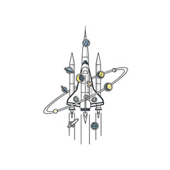 Fototapeta premium Futuristic Spacecraft with Orbital Satellites.