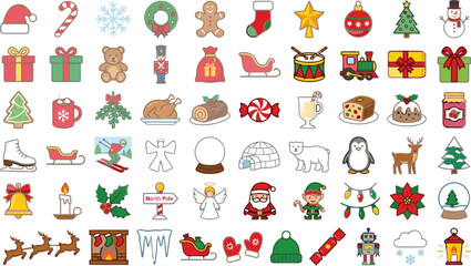 Naklejka premium Christmas themed Flat Icons On White Background