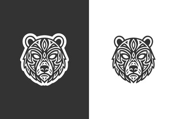 Obraz premium Two black and white illustrations of a bears head on contrasting backgrounds