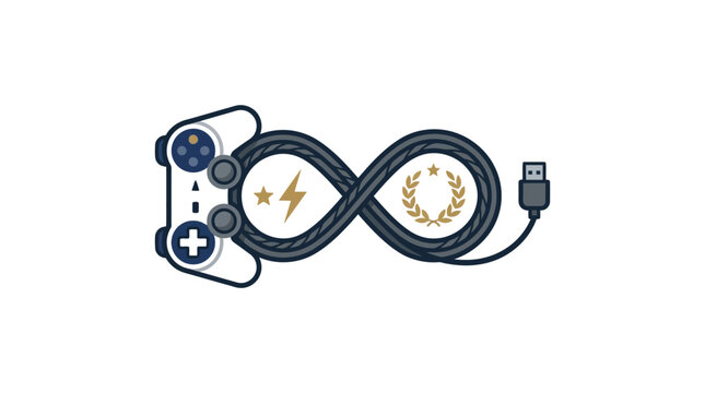 Gaming controller with charging cable symbol.