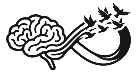 A stylized silhouette of a human brain transforming into a flock of free-flying birds or an infinity ribbon .eps © MDSHAMSUDDIN