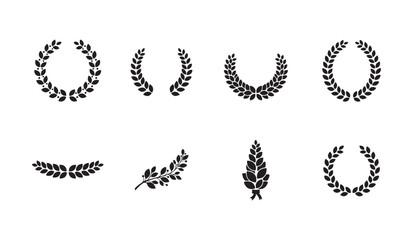 Obraz premium Set of laurel wreath icons for award ceremonies and victory symbols in flat black style.