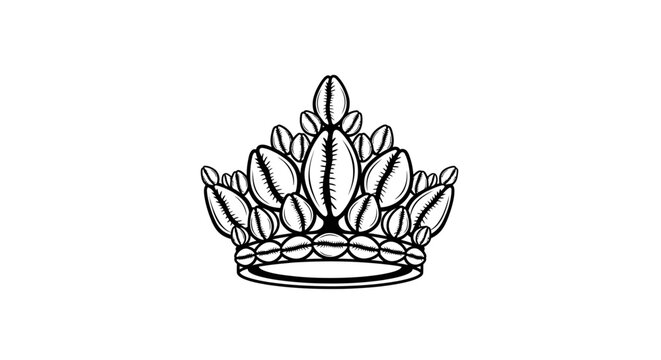Elaborate cowrie shell crown black and white graphic icon.
