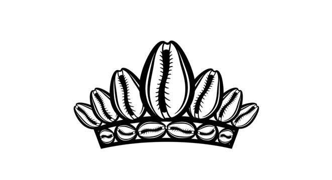 Cowrie shell crown tiara black and white silhouette graphic.