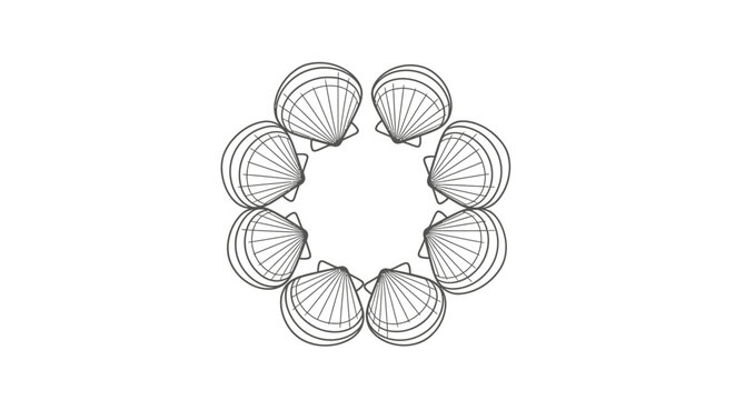 Circular frame made of scallop shells line art pattern.