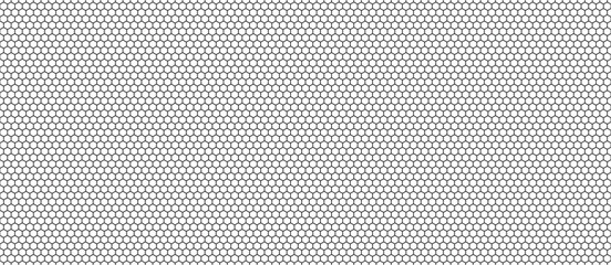 Minimal thin line hexagon grid vector banner. White abstract honeycomb mesh background with geometric lace net pattern for modern tech outline design. © Kolerowa
