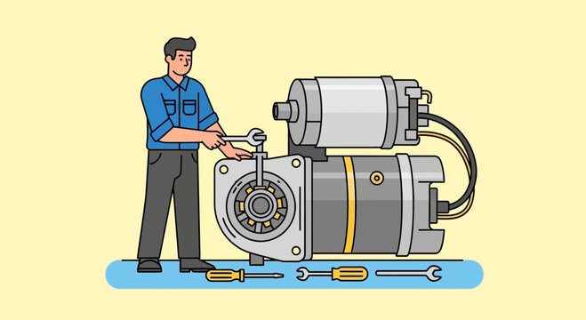 Mechanic Working on Industrial Electric Motor Repair