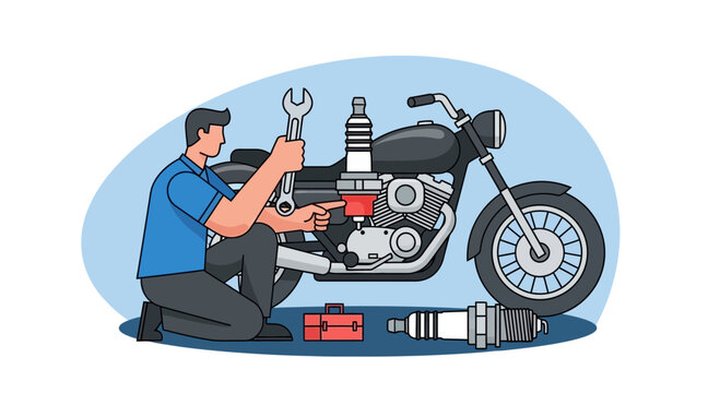 Motorcycle Mechanic Working on Bike Engine