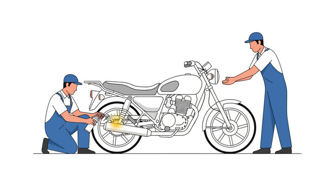 Mechanics Servicing Motorcycle Engine Components