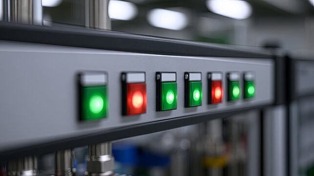 Automated chemical synthesis equipment glowing signal indicator light