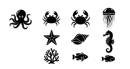 Marine life silhouettes on transparent background high quality © Ayesha