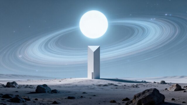 Monolith in alien landscape