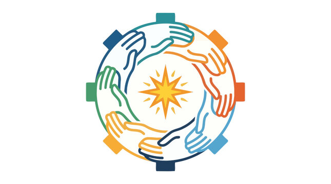 Hands forming a circle with star.