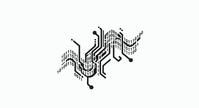 Abstract digital circuit board design with binary code flow