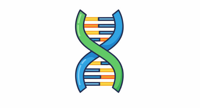 Stylized illustration of a double helix DNA structure with colorful bands