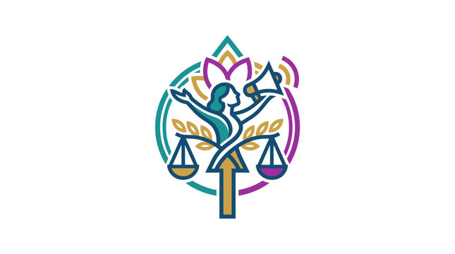 Justice scale with dove logo symbol.