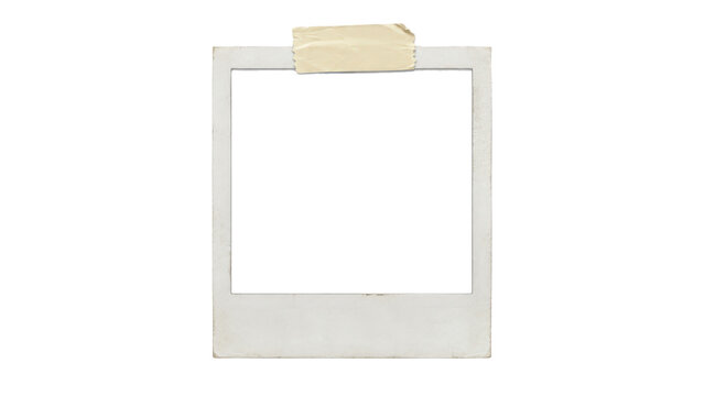 Vintage polaroid photo frame with adhesive tape isolated on transparent background