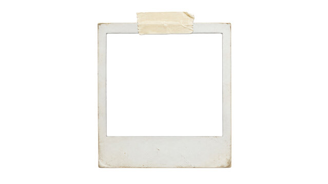 Old vintage polaroid photo frame with tape isolated on transparent background