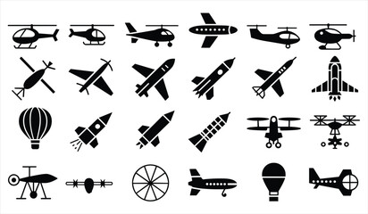 Collection Of Aircraft Silhouettes In Black And White Style Silhouette © MDHASAN