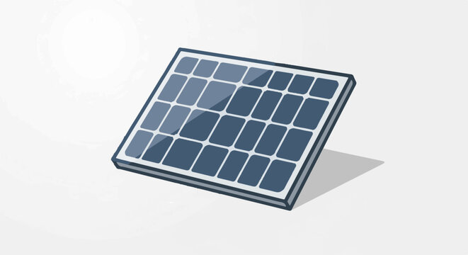 A single, rectangular solar panel with a dark blue grid of photovoltaic cells, tilted on a white background