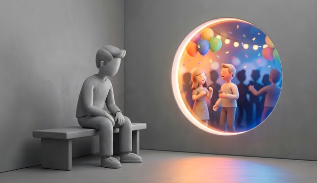 Minimalist 3D Illustration of FOMO and Fear of Missing Out