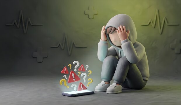 Minimalist 3D Illustration of Cyberchondria and Online Health Search Anxiety