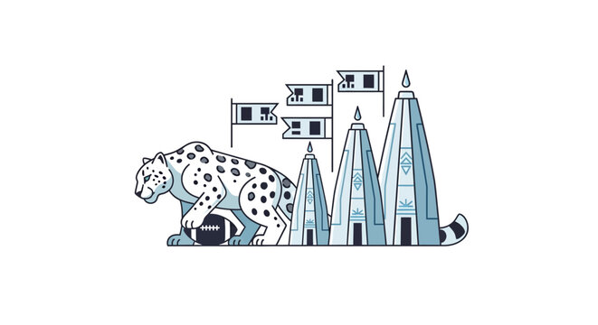 Leopard Walking Past Architectural Structures Illustration.
