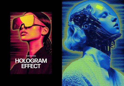 Vertical Hologram Photo Effect For Poster And Print Design