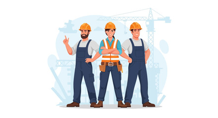 Obraz premium ConstructionTeamIllustrationHappyWorkersSafetyGear