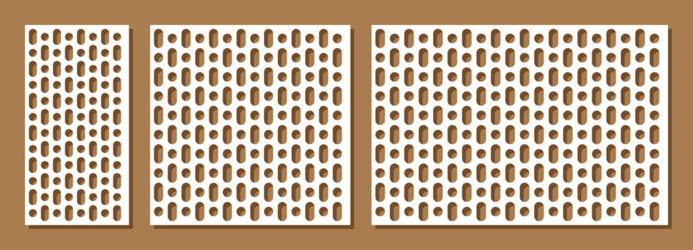 Stenciled laser cut template panels set. Die cut geometric pattern rectangle shape for metal , wooden, paper, engraving, stencil
