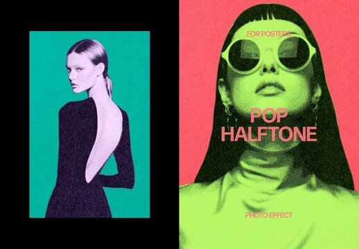 Vertical Pop Halftone Photo Effect For Cover And Poster Design