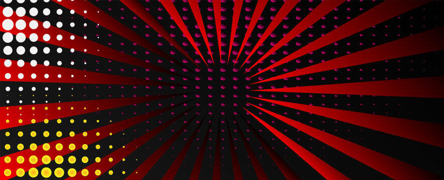 Comic red sunbeam background. Retro pop art style cartoon background. Vintage halftone vector illustration. Layout retro cartoon template. Comic book red superhero burst effect