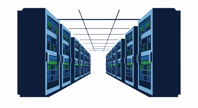 Rows of tall server racks in a data center