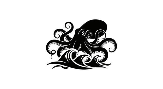 Octopus with tentacles emerging from ocean wave design.
