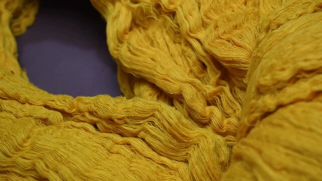 Yellow Dyed Cotton Yarn for Fabric Weaving &ndash; Textile Industry Fiber Close Up Video