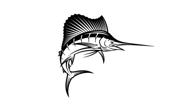 Jumping sailfish illustration for sport fishing logo design.