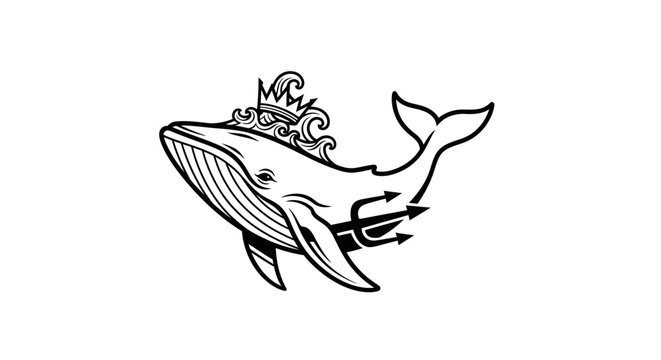 Majestic whale icon featuring a crown and trident.