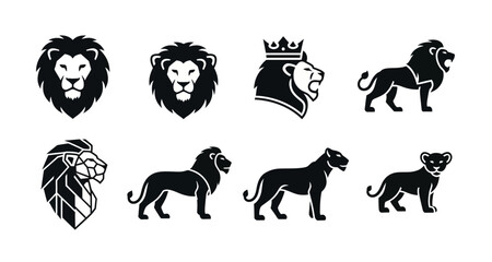 Naklejka premium Lion silhouettes collection on transparent background high quality