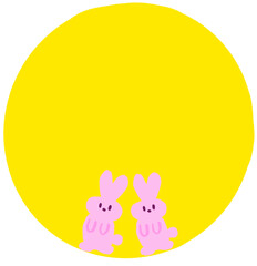 Full yellow moon with two cute pink bunnies silhouettes © rakike
