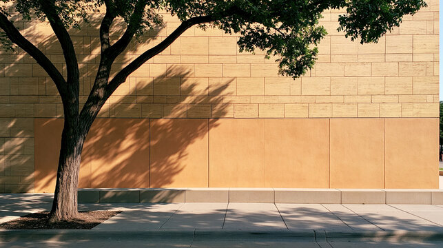 Tree shade sidewalk urban heat wall shadow pavement street building summer cool air calm mood