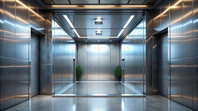 A sleek and modern metal lift interior with a contemporary aesthetic