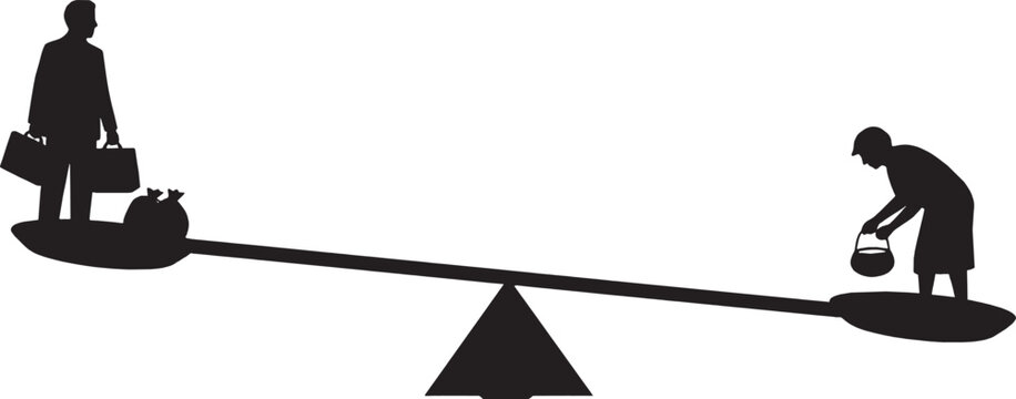 Silhouette of a wealthy businessman and a poor person on a seesaw vector art