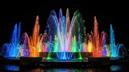 Naklejka premium Spectacular Illuminated Water Fountain Show at Night.